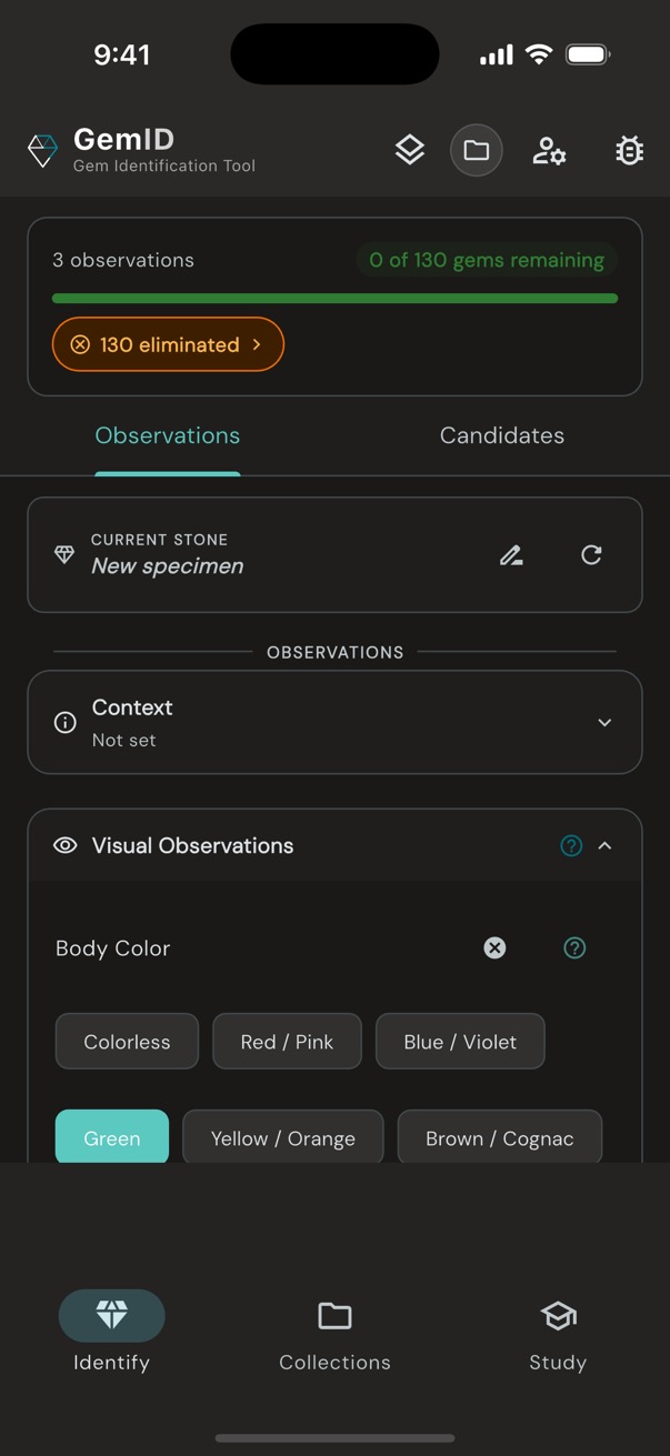 GemID showing 0 of 130 gems remaining with all eliminated